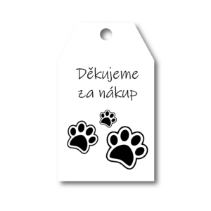 Papírová visačka s psí tlapkou, děkuji za nákup